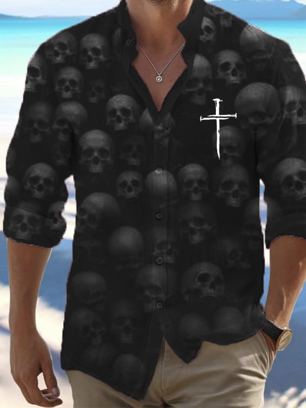 Halloween Men's Dark Skull Pri - Vintage Hawaiian Floral Shirt ulasan dan harga
