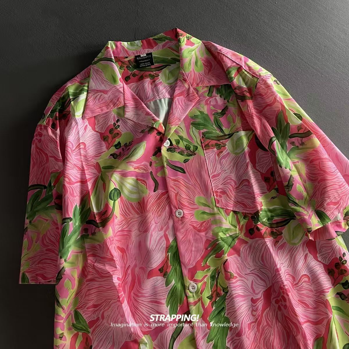 Pink Graffiti Floral Cuban Col - Vintage Hawaiian Floral Shirt ulasan dan harga