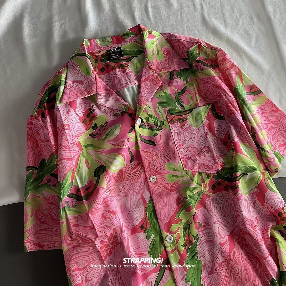 Pink Graffiti Floral Cuban Col - Vintage Hawaiian Floral Shirt ulasan dan harga