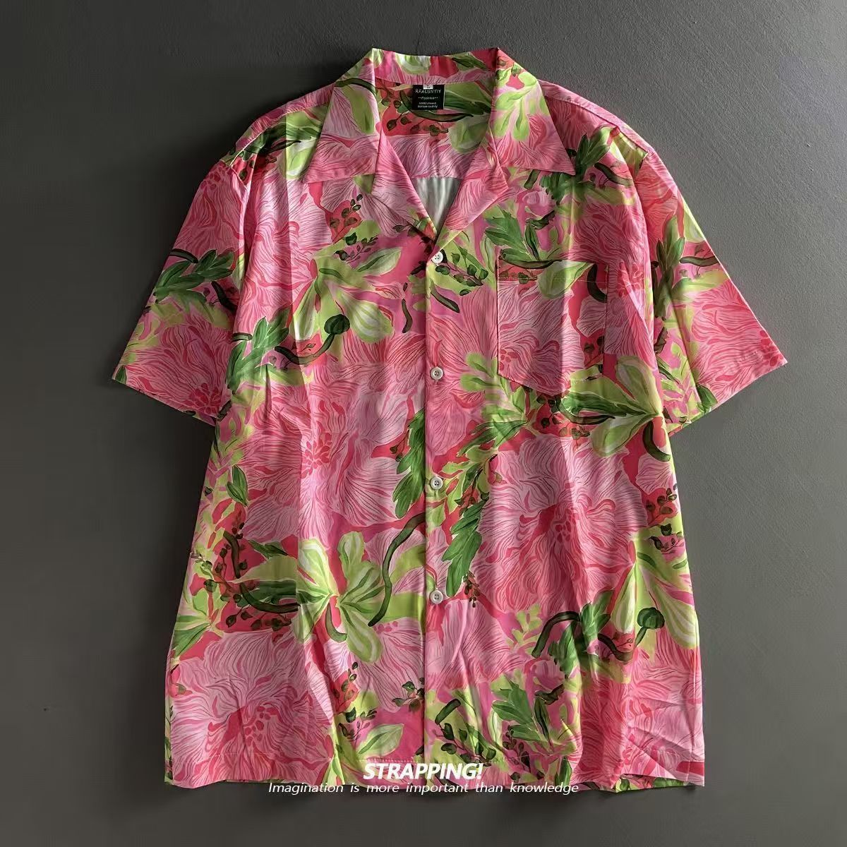 Pink Graffiti Floral Cuban Col - Vintage Hawaiian Floral Shirt ulasan dan harga